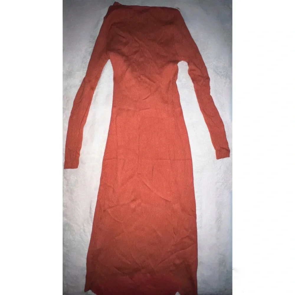 Orange/pinkish ribbed button down maxi dress - Picture 4 of 4